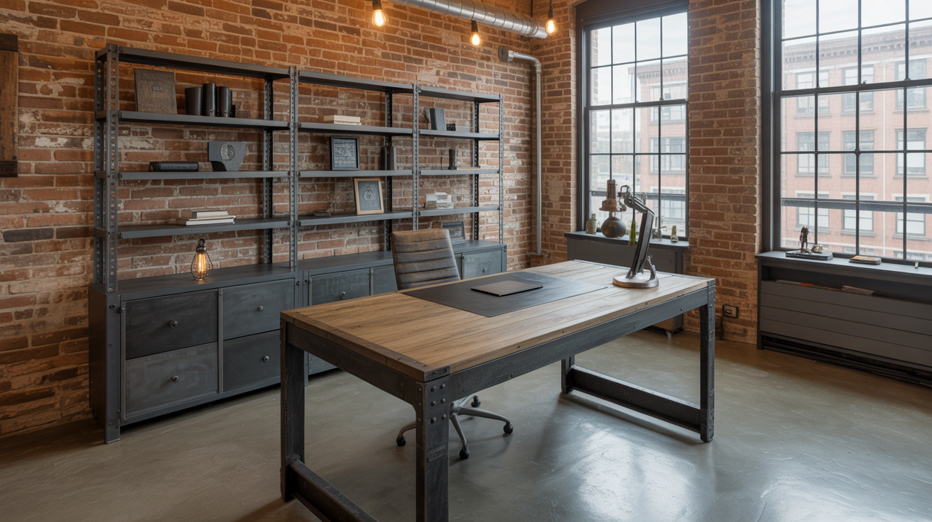 Photo inspiration: Visual Reference: Stylish Industrial Home Office Design A Modern Workspace With